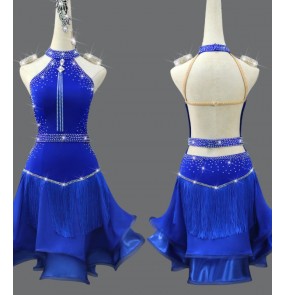Custom size royal blue red black compeititon latin dance dresses for women girls salsa rumba chacha stage performance costumes for female
